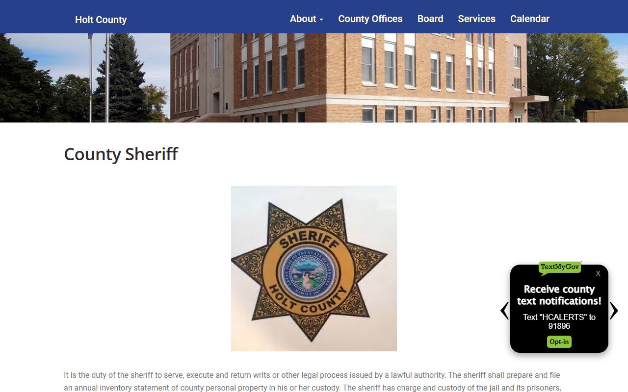 Holt County Jail sheriff office contact source for inmate population lookup